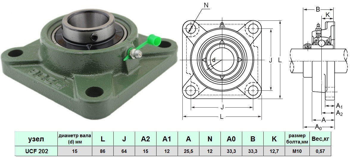 Корпусной подшипник UCF202 (FY15,RCJY15,F202) - фото3
