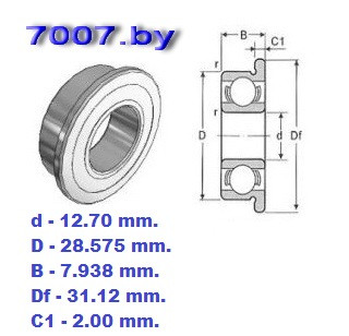 Подшипник FR8 ZZ, размер (12.7*28.575*7.938) с бортиком - фото2
